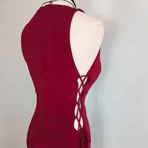 Y2K Jovani Prom Dress Maxi Gown 4 Red Corset Mermaid Lace Up Vamp Glam Drama - Picture 3 of 13